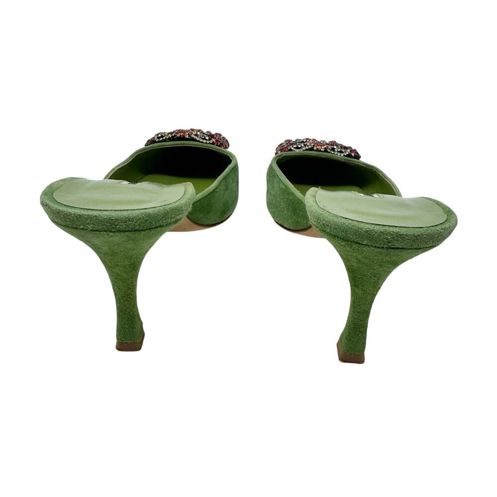 Rare Manolo Blahnik Maysale Jewel Green Suede Multicolor Crystal Mule Heels 38 - Picture 7 of 10